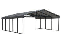Arrow 20 Ft W X 24 Ft D X 7 Ft H Charcoal Galvanized Steel Carport Car  Canopy And Shelter Facade Example in Metal Carport Snow Load