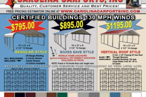 Carolina Carports Certified Carports  Garages Picture Sample in Metal Carport Price Sheet