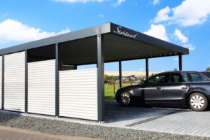 Carport Metall Stahl Würzburg · Flachdach · Abstellraum Picture Example for Modern Steel Carport